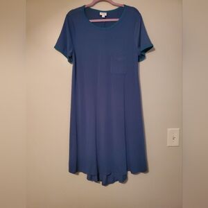 Lularoe Carly, medium size with pocket blue with green trim.